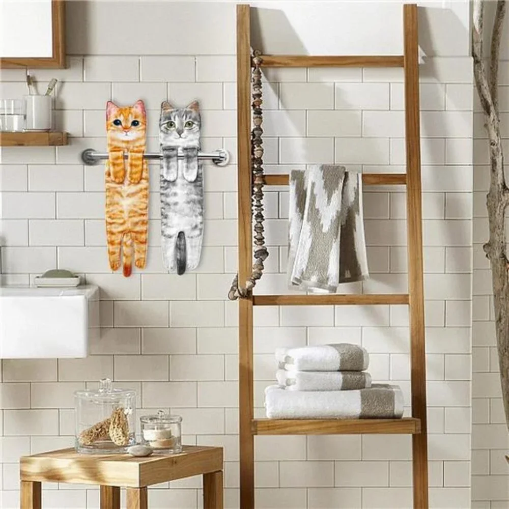 Funny Hand Towels - Cute Cat Decor Hanging Washcloths & Face Towels